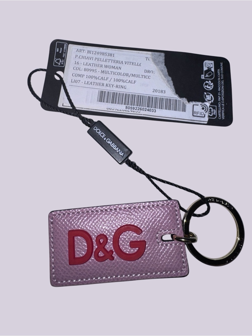 Dolce & Gabbana Pink Leather D&G Key Tag with Red Logo